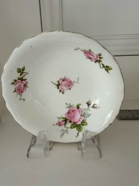 Vintage Floral Pink Rose Gold-Trim Porcelain Bowl